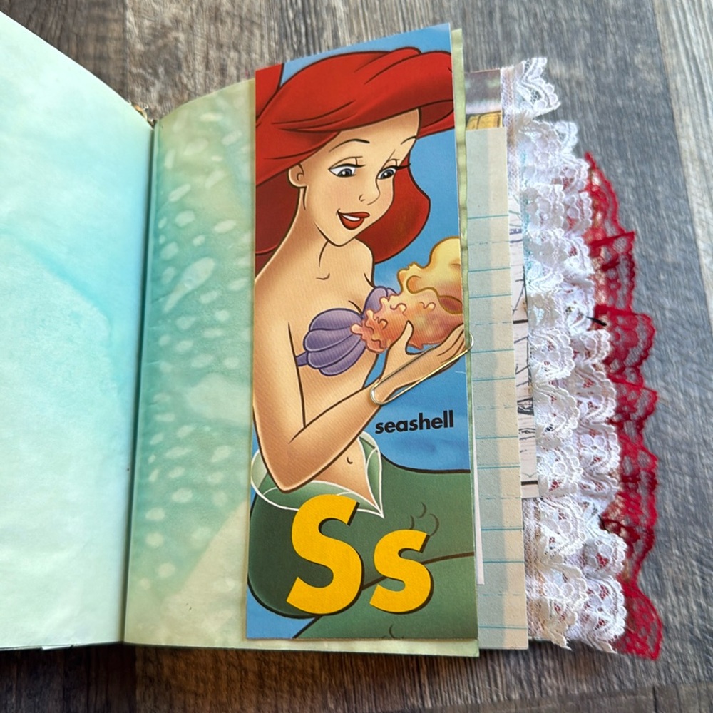 Disney The Little Mermaid Ariel Golden Book Altered Junk Journal Handmade - Picture 7 of 17